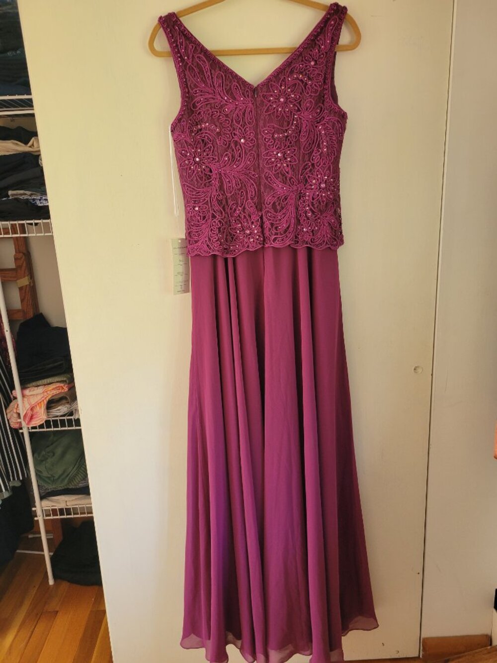 Cameron Blake 116654 Beaded Lace Chiffon Gown Dark Raspberry MOB Formal Sz 6 - Picture 5 of 10